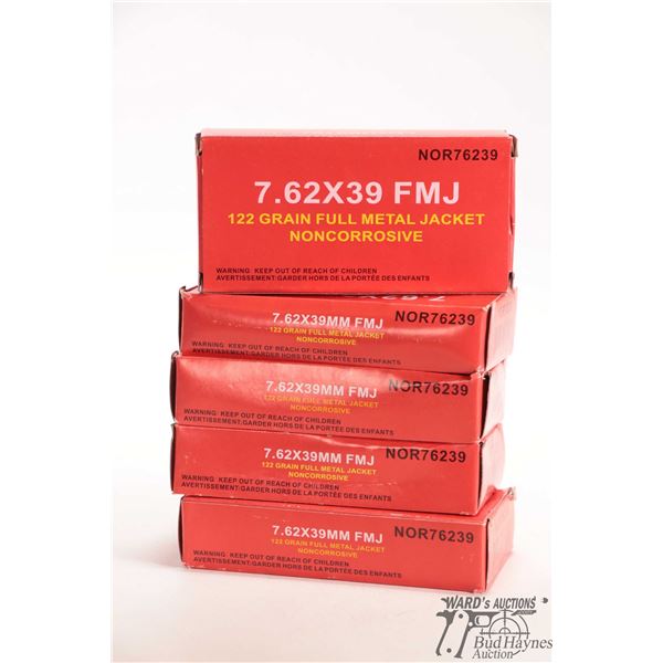Five full 20 count boxes of NOR76239 7.62X39, 11 grain, full metal jacket non-corrosive