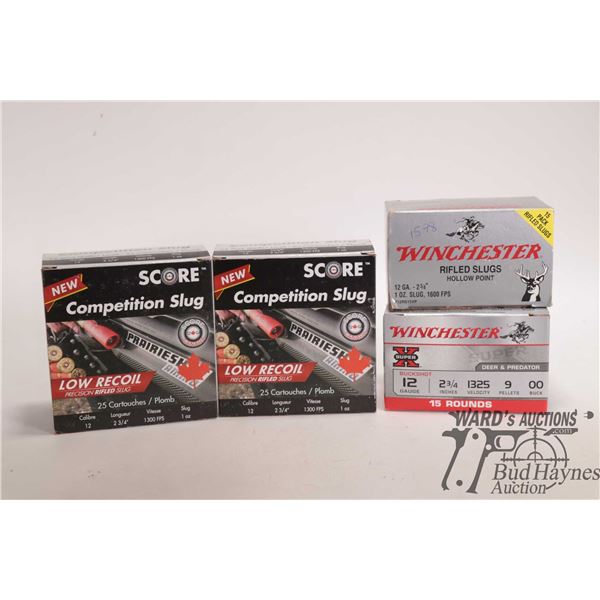 Selection of 12 gauge ammo including one full 25 count box of Winchester rifled slugs Hollow point 2