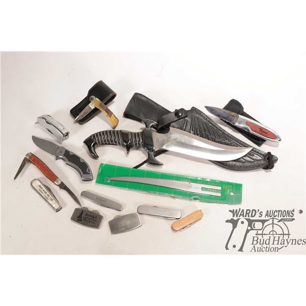 Raven Bowie Knife by Hibben Knives with 7-1/2" blade with sheath plus 10 folding knives