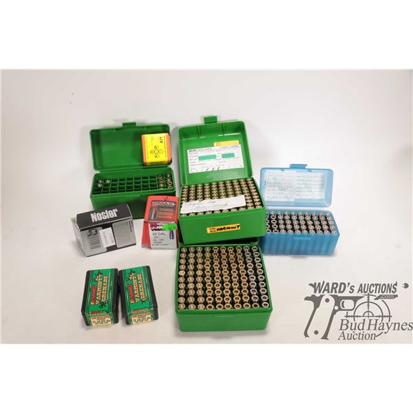 Apprx 260 .222 brass and a selection of bullets including 136 count of Barnes .22 cal 36gr HP, 76 co