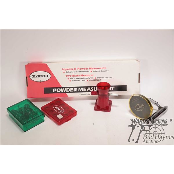 Selection of Lee loading tools including powder measuring kit, .308 single die, primer installer and