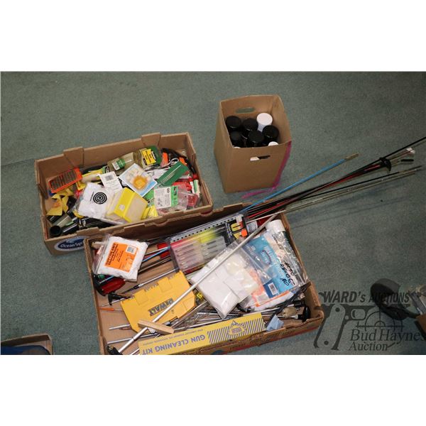 Selection of gun cleaning products including rods, brushes, chemicals, patches, cloths etc.
