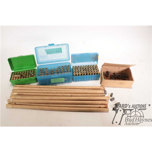 Ten full 24 count tubes of .38 cal wad cutter bullets and 97 count .357 brass plus 53 count of .38 s