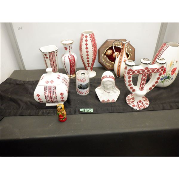 Large lot of Ukrainian decorated pottery items