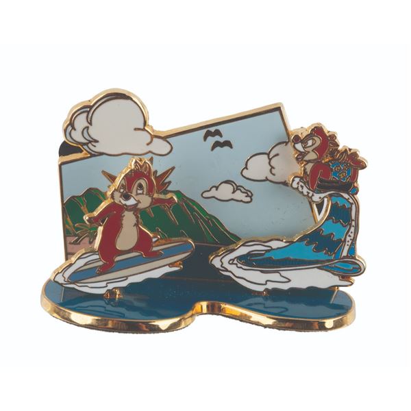 A Chip & Dale Surfing Diorama Pin.