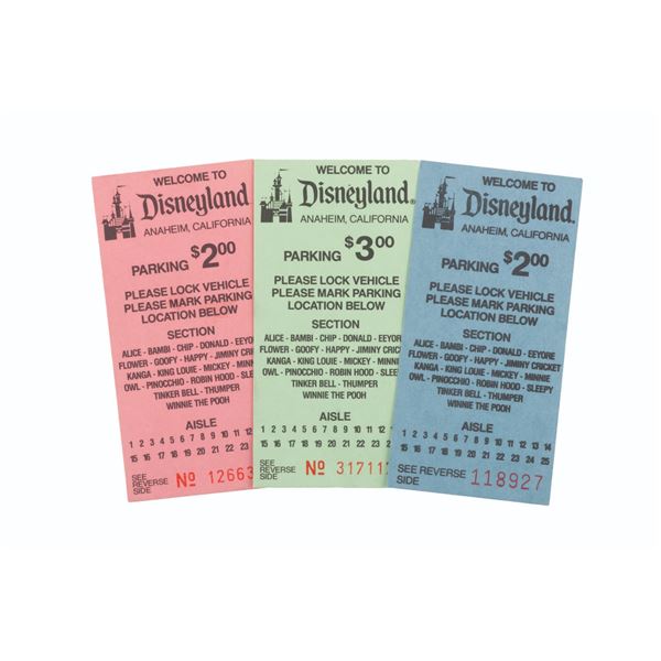 A Trio of 1980s Disneyland Parking Tickets.