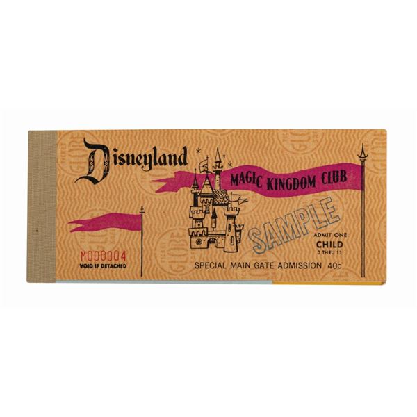 A Magic Kingdom Club Sample Ticket Book.