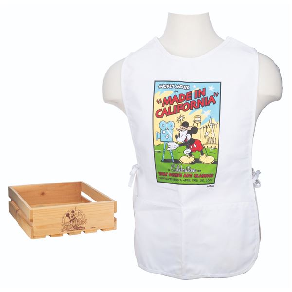 A "Made in California" Wooden Box and Apron Set.