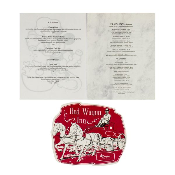 A Red Wagon Inn Child's Menu & Pair of Plaza Inn Menus.