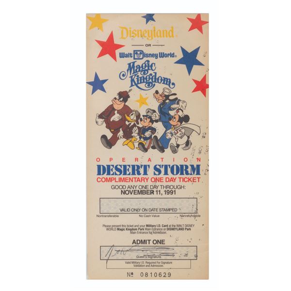 A Magic Kingdom "Operation Desert Storm" Ticket.