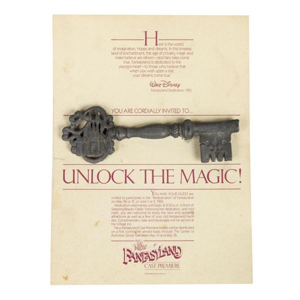 A New Fantasyland Cast Premiere Invitation with Key.