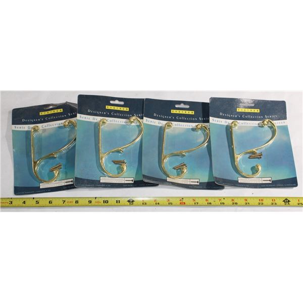 FOUR BRASS FINISH COAT/ HAT HOOKS