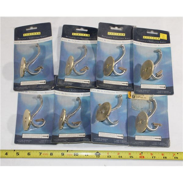 LOT OF BRASS AND CHROME FINISH COAT HOOKS