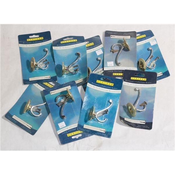 LOT OF BRASS AND CHROME FINISH COAT HOOKS