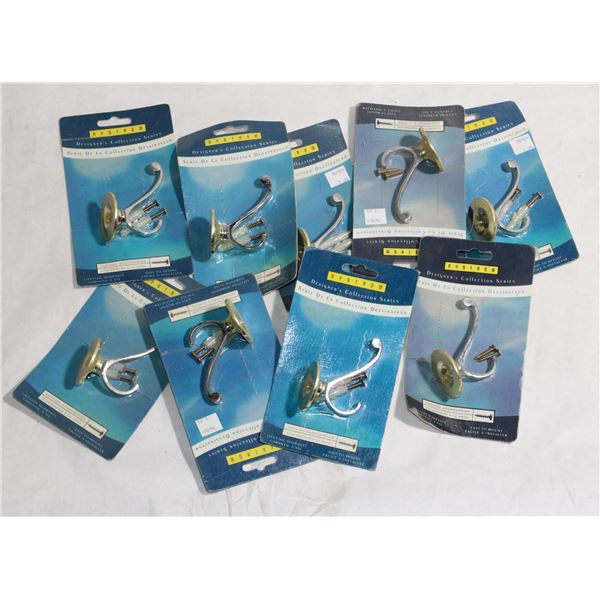 LOT OF BRASS AND CHROME FINISH COAT HOOKS