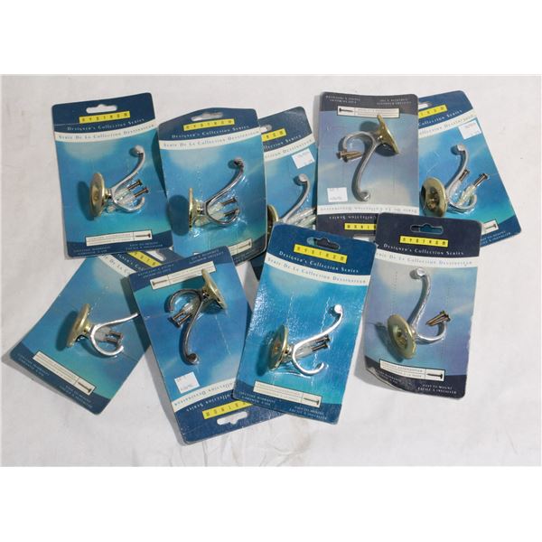 LOT OF BRASS AND CHROME FINISH COAT HOOKS