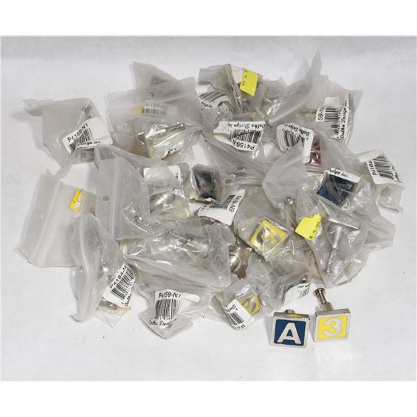 TRAY OF A, B, C, 1, 2, 3, PATTERN CABINET KNOBS