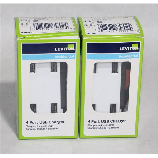 TWO LEVITON RESIDENTIAL 4 PORT USB CHARGER OUTLET