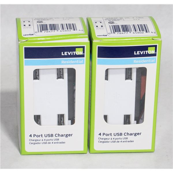 TWO LEVITON RESIDENTIAL 4 PORT USB CHARGER OUTLET