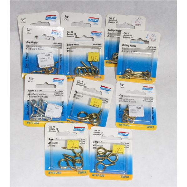 BOX OF SOLID BRASS SCREW EYES SIZE 10