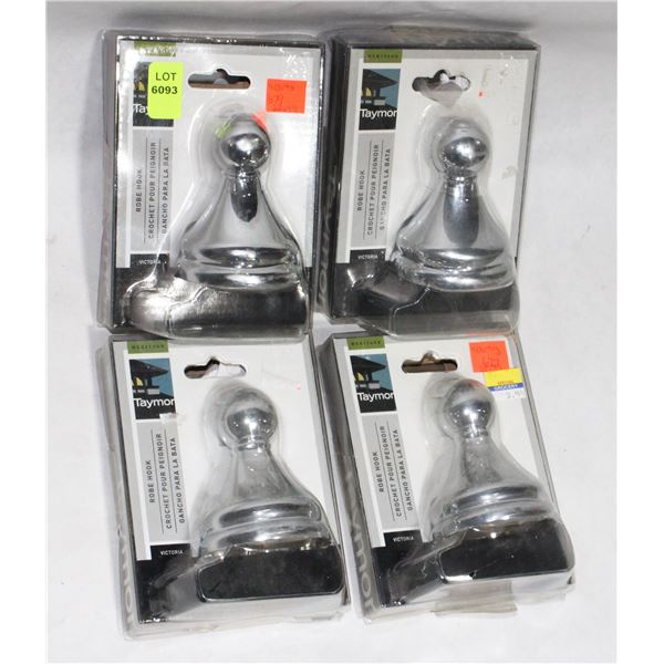 LOT OF 4 TAYMOR CHROME FINISH ROBE HOOKS