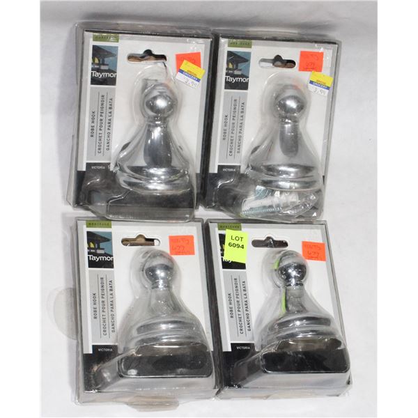 LOT OF 4 TAYMOR CHROME FINISH ROBE HOOKS