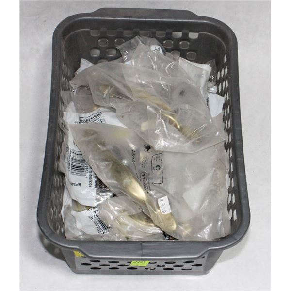 TRAY OF BRASS FINISH CABINET PULLS