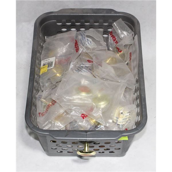 TRAY OF BRASS AND WOOD  FINISH CABINET KNOBS