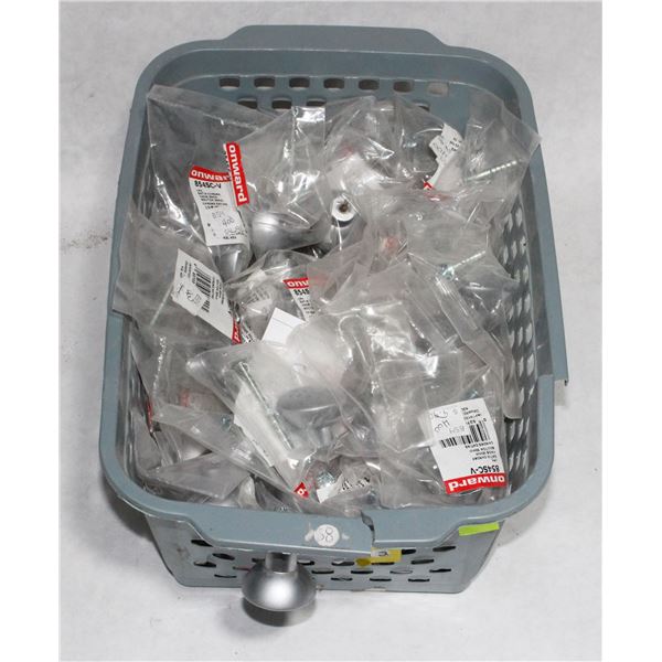 TRAY OF SATIN CHROME FINISH CABINET KNOBS