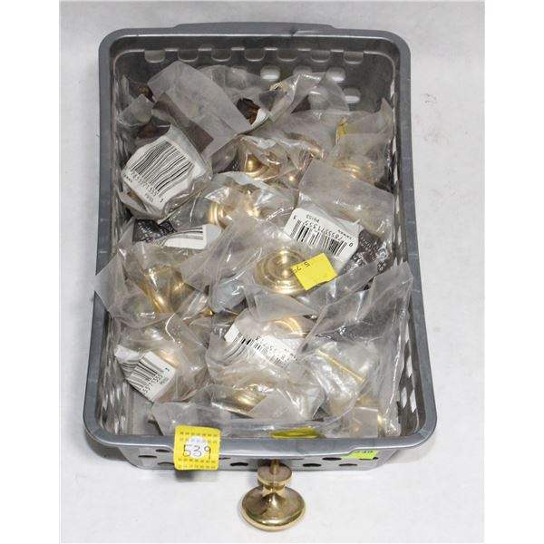 TRAY OF BRASS FINISH CABINET KNOBS