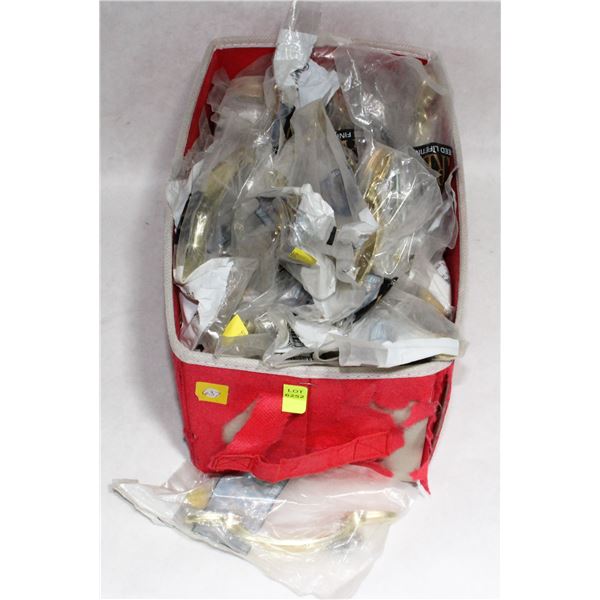 TRAY OF BRASS FINISH CABINET PULLS