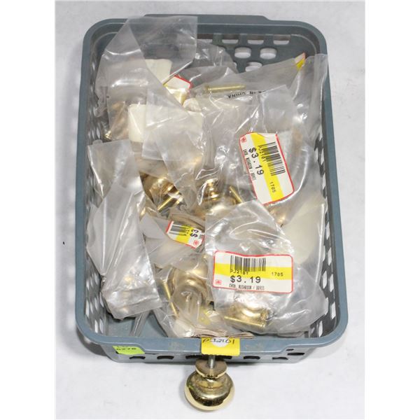 TRAY OF BRASS FINISH CABINET KNOBS