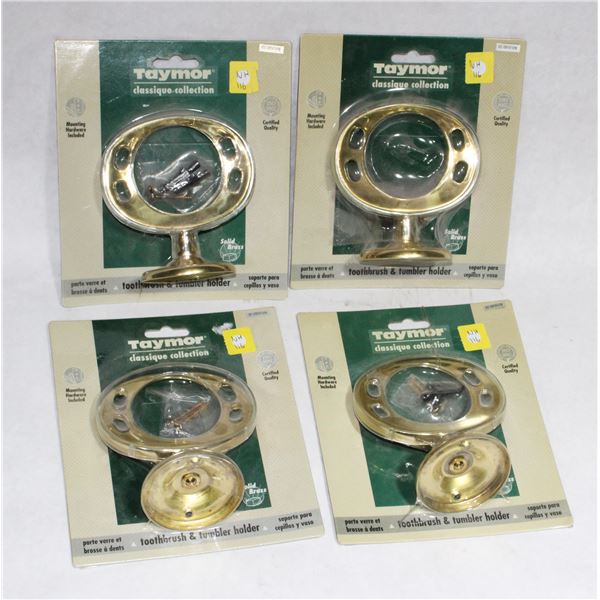 LOT OF 4 SOLID BRASS TAYMOR TOOTHBRUSH HOLDERS