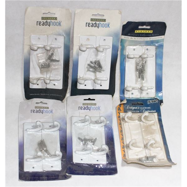 LOT OF 6 PACKS OF READY HOOKS WHITE FINISH