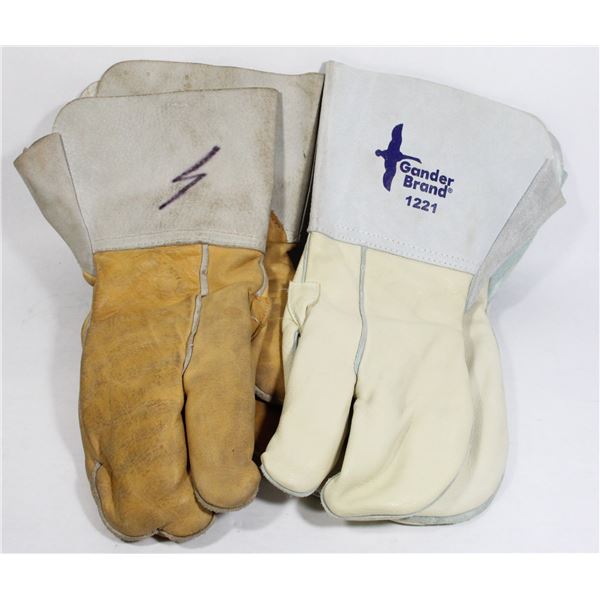 TWO GENTLY USED PAIRS OF LEATHER WORK MITS