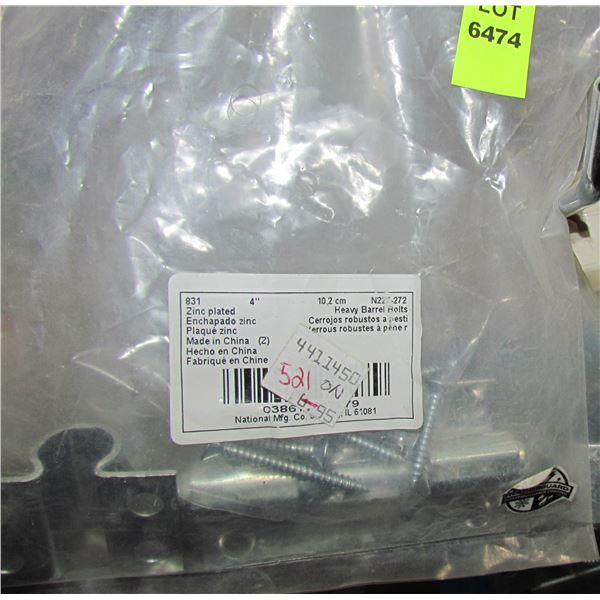 LOT OF ZINC PLATED HEAVY BARREL BOLTS