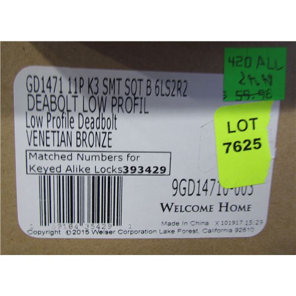 WEISER DEAD BOLT VENETIAN BRONZE KEY#393429
