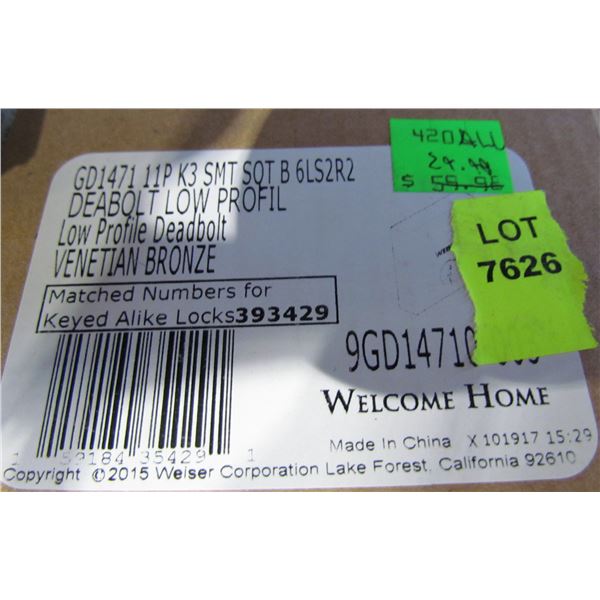 WEISER DEAD BOLT VENETIAN BRONZE KEY#393429