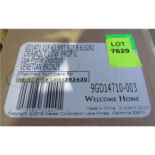 WEISER DEAD BOLT VENETIAN BRONZE KEY#393430