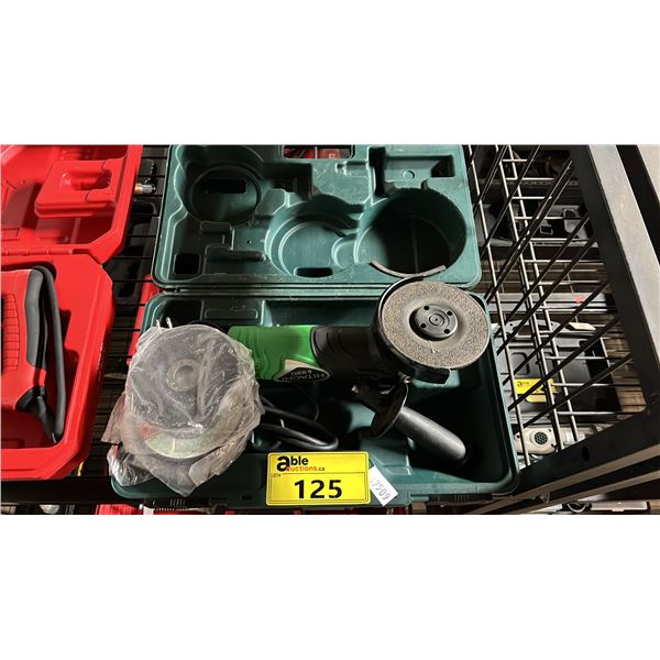 HITACHI G12SR3 ELECTRIC ANGLE GRINDER WITH GRINDING DISCS IN A HARD TRANSPORT CASE