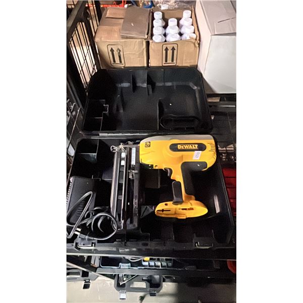 DEWALT CORDLESS NAIL GUN WITH CHARGER IN A HARD TRANSPORT CASE *NO BATTERY*