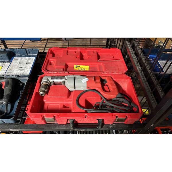 MILWAUKEE ELECTRIC RIGHT ANGLE DRILL IN A HARD TRANSPORT CASE