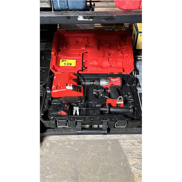 MILWAUKEE CORDLESS DRILL WITH BATTERY & DUAL BATTERY CHARGER IN A HARD TRANSPORT CASE