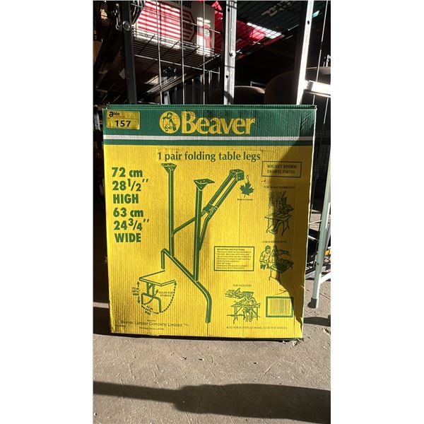 BEAVER 1 PAIR FOLDING TABLE LEGS IN A WALNUT BROWN ENAMEL FINISH