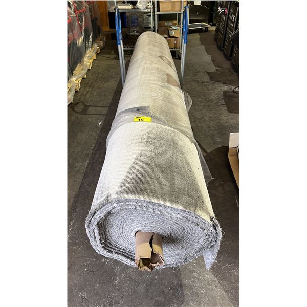 ROLL OF GREY CARPET APPROX 12' X 100' (CART NOT INCLUDED)