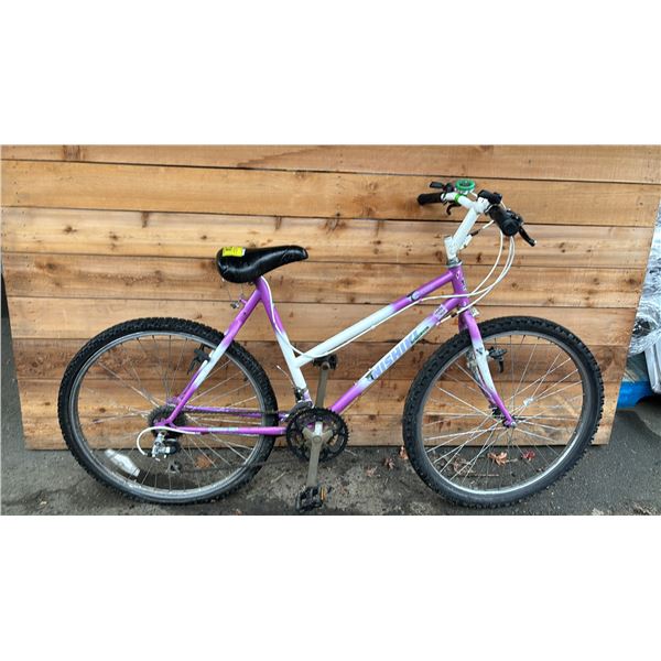 NISHIKI MOUNTAIN SERIES WHITE & PURPLE 21-SPEED BIKE - *BRAKES NEED REPAIR*