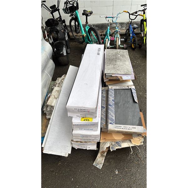 PALLET OF ASSORTED CERAMIC TILES, VINYL FLOOR TILES & 7/8" WOOD STRIPS - *MUST TAKE ALL ON PALLET*