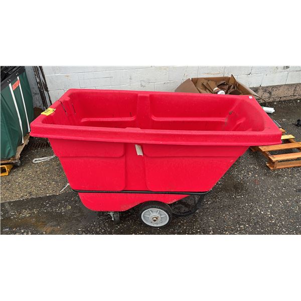 ULINE RED HEAVY DUTY MOBILE TILT TRUCK - APPROX. 5" LONG CRACK ON ONE END