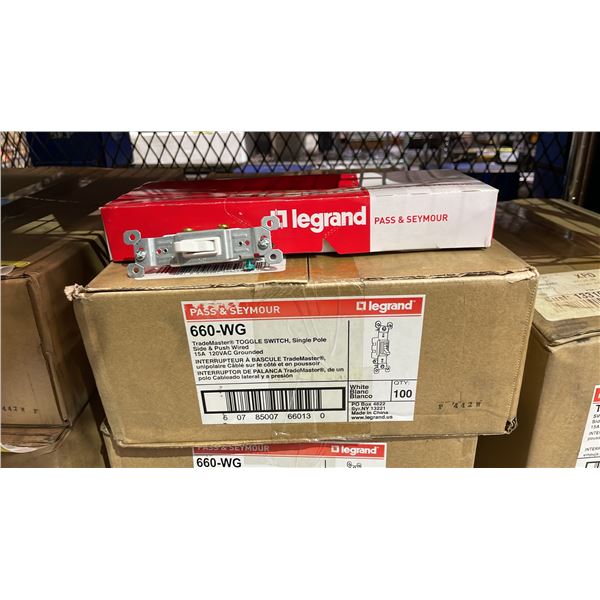 CASE OF (100) LEGRAND PASS & SEYMOUR 660-WG TRADEMASTER TOGGLE SWITCH, SINGLE POLE SIDE & PUSH