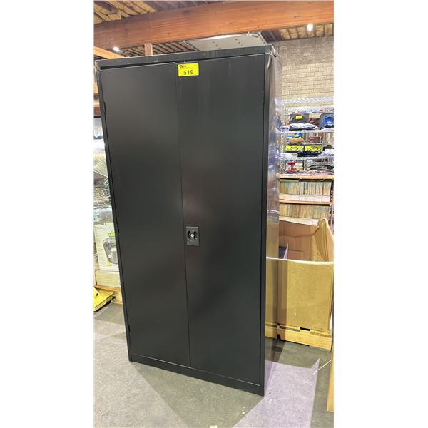 2-DOOR METAL CABINET WITH SHELVES 36" X 18" X 72" (DAMAGED, NO KEYS)